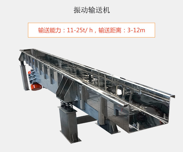 振動輸送機(jī)：輸送能力：11-25t/ h，輸送距離：3-12m