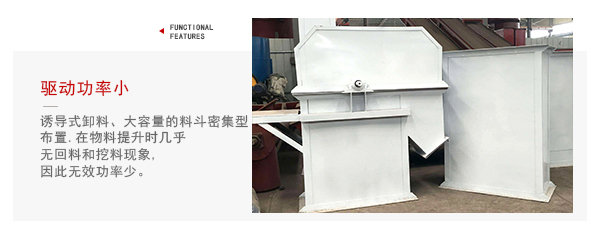 TD型斗式提升機驅動力小，無回料等特點展示圖。